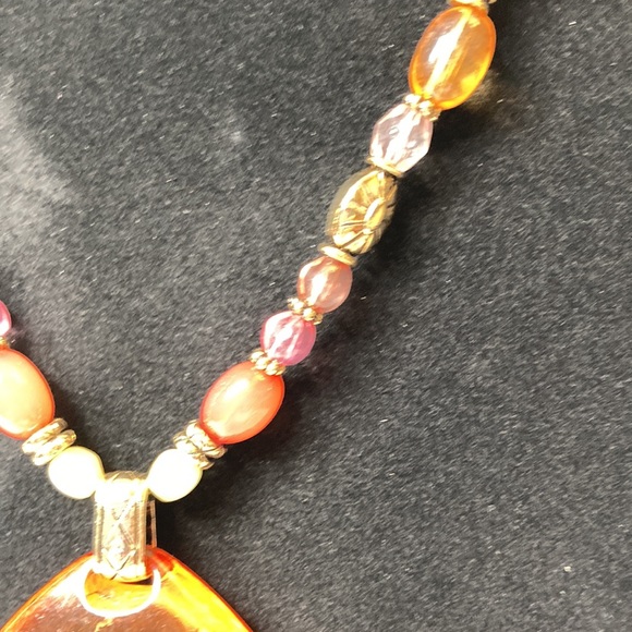 19" Colorful Beaded Necklace with Large Orange Drop Accent - Picture 3 of 13